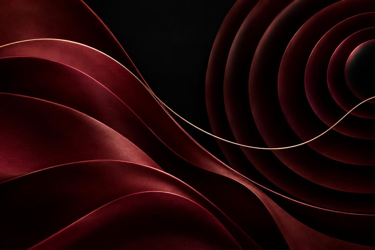 Deep oxblood signal forms connected by one controlled line